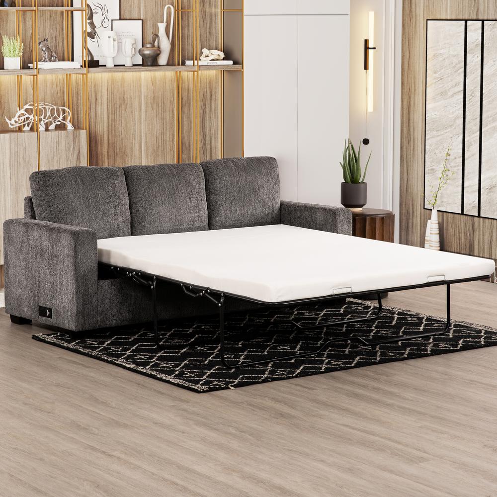 Chris Grey 77 in. Convertible Queen Sleeper Sofa with USB Ports. Picture 8