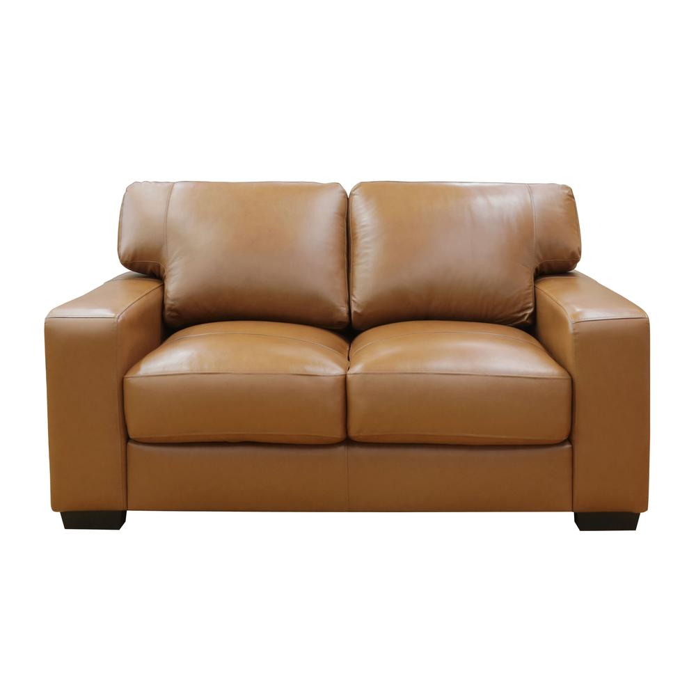 Edea 65 in. Tan Leather Match 2-Seater Loveseat. Picture 1