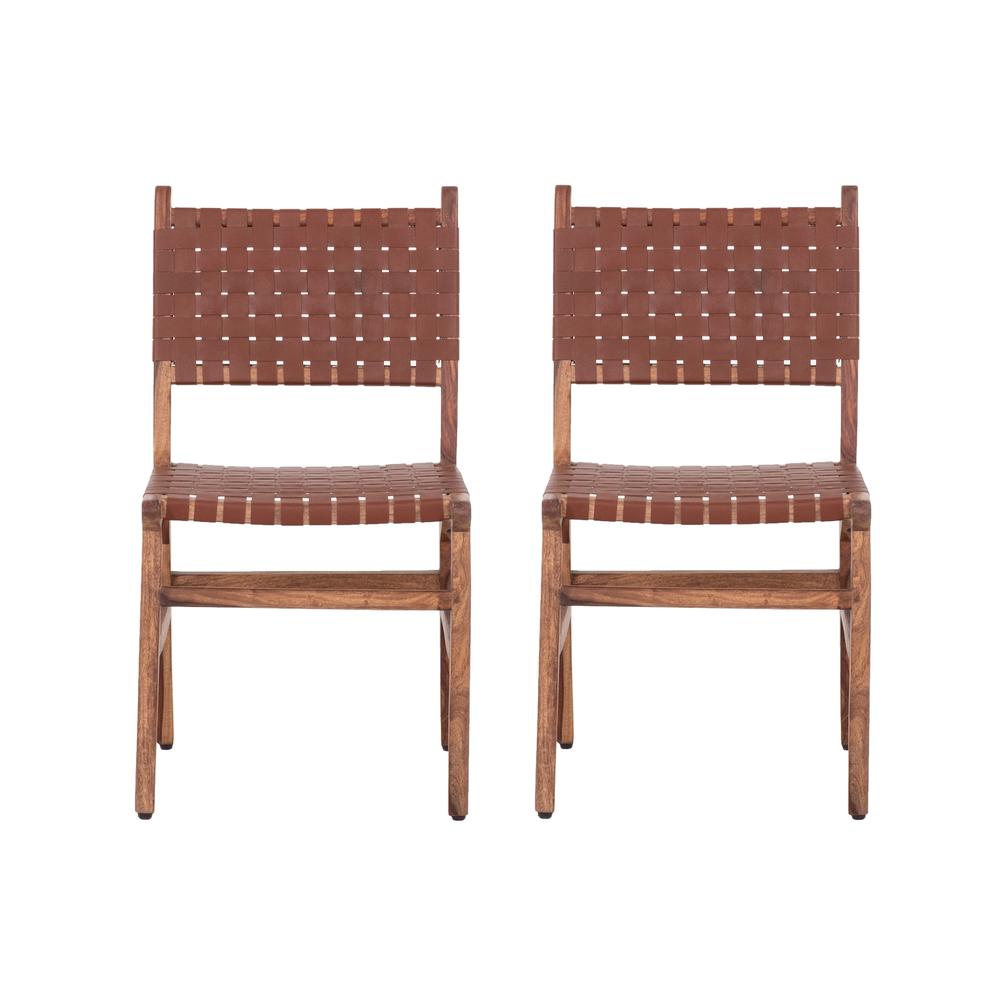 Nimbus Acacia Wood and Leather Dining Chair, Brown (set of 2). Picture 1