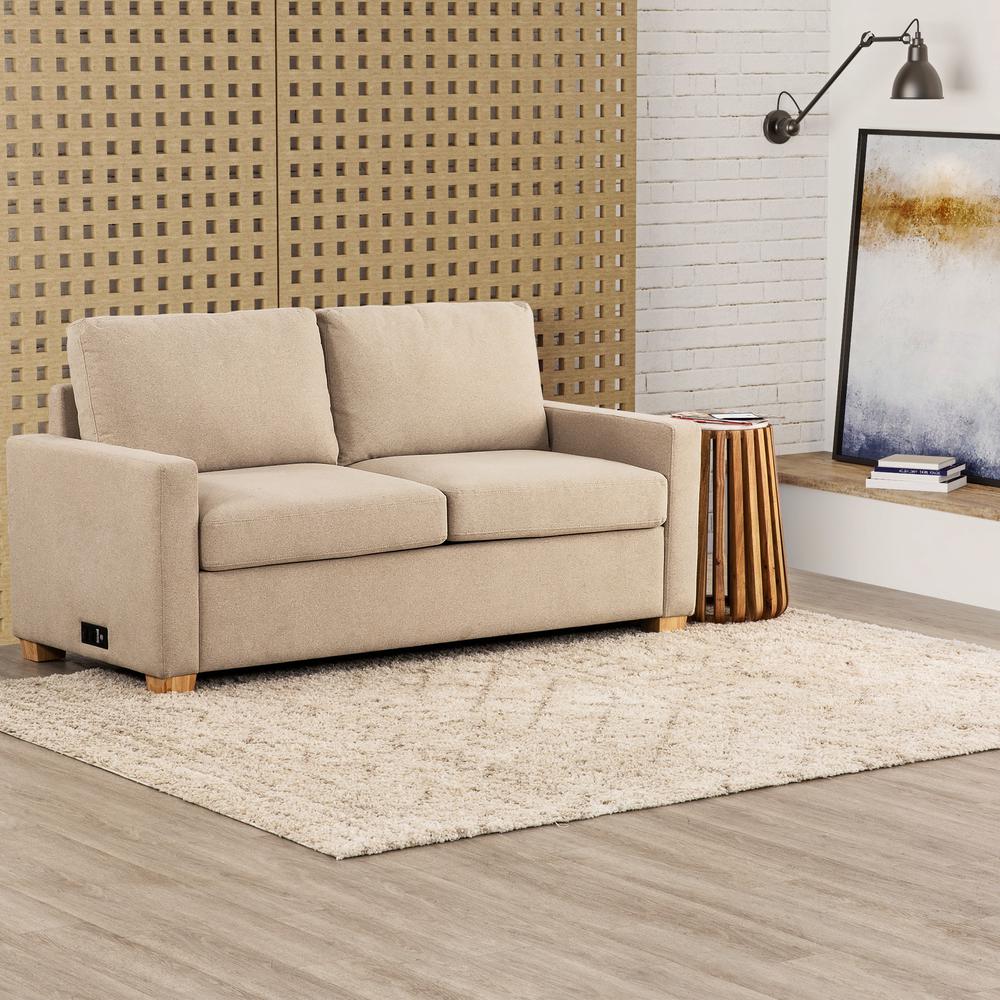 Boris Beige 73 in. Convertible Full Sleeper Sofa with USB Port. Picture 9