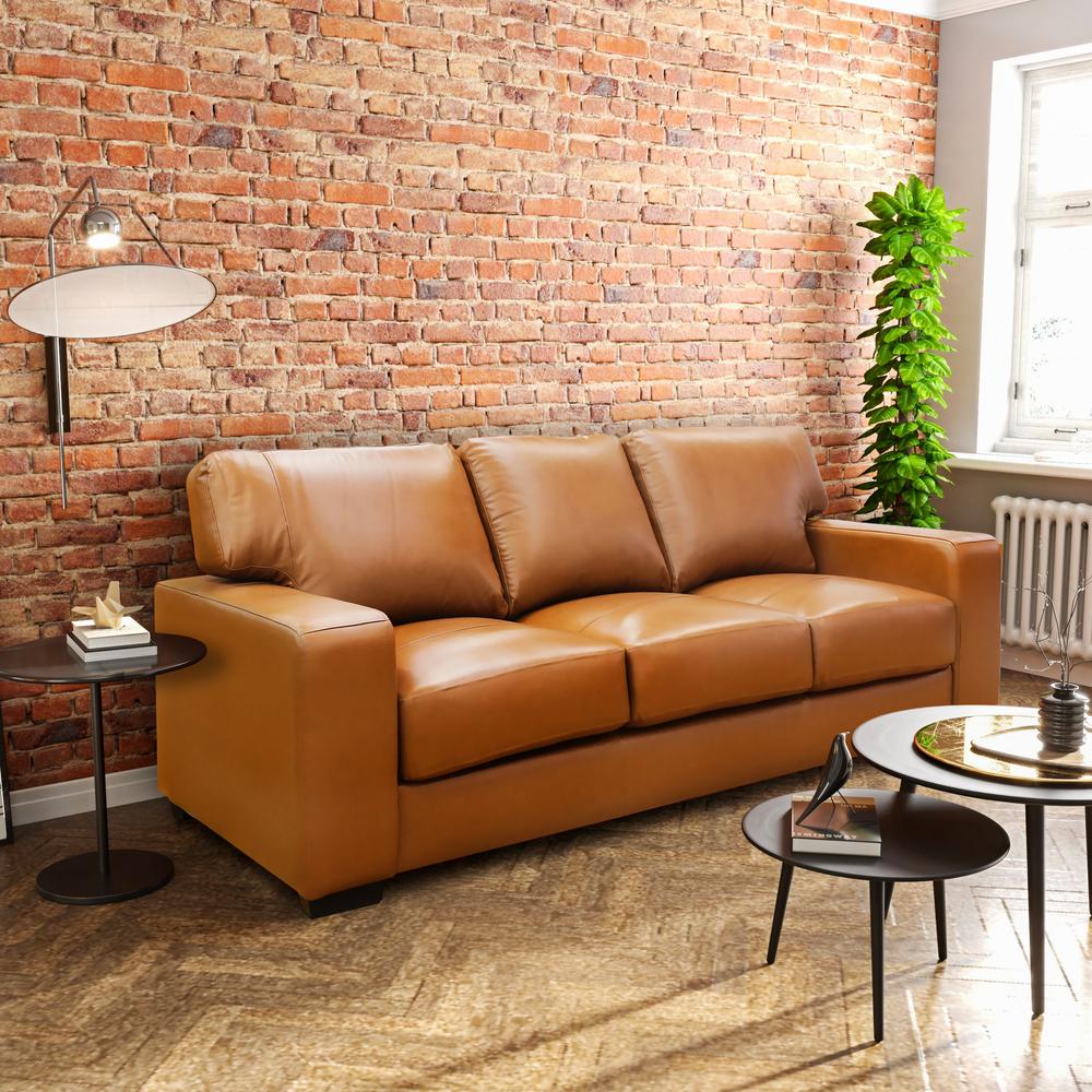 Edea 88 in. Tan Leather Match 3-Seater Sofa. Picture 7