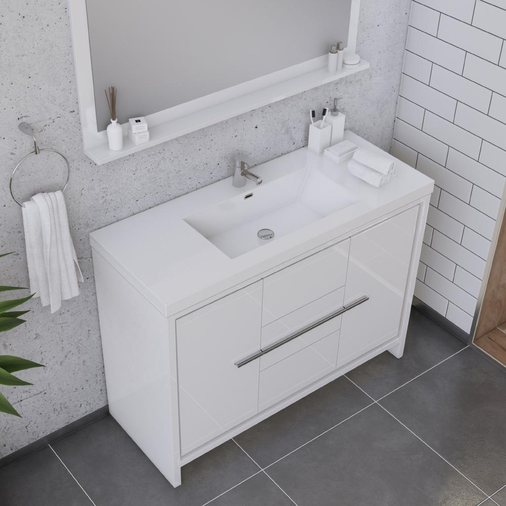 Sortino 48" Modern Bathroom Vanity in White. Picture 3