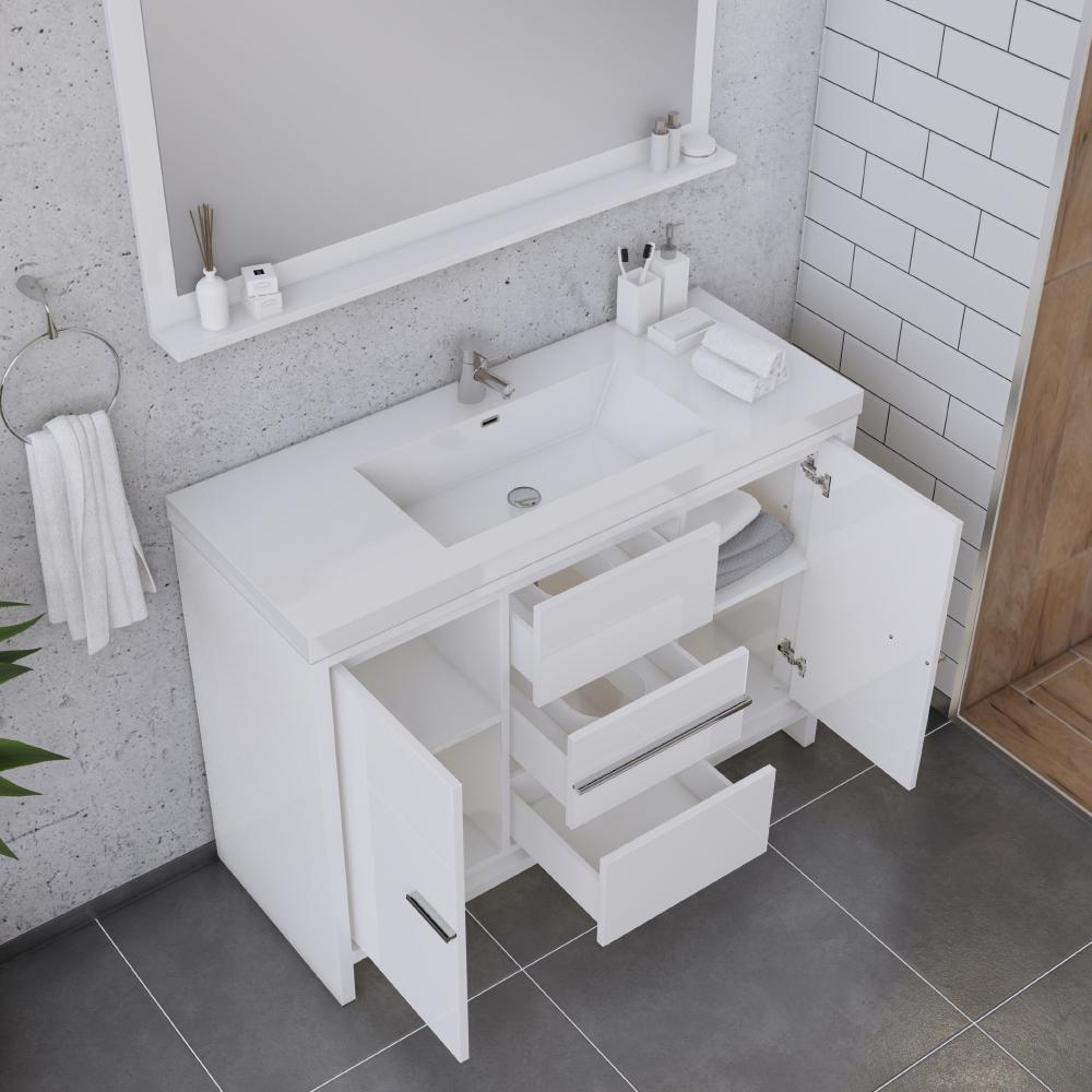 Sortino 48" Modern Bathroom Vanity in White. Picture 5