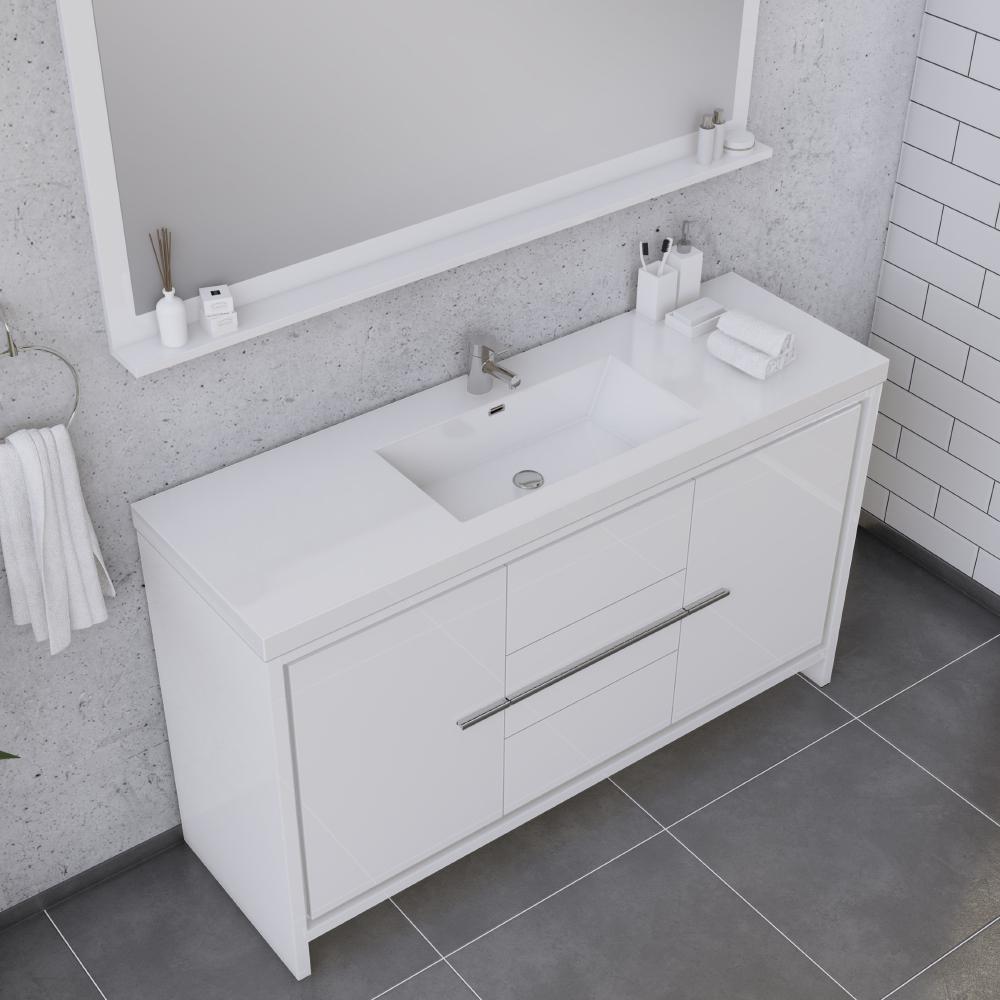 Sortino 60" Modern Single Bathroom Vanity in White. Picture 3