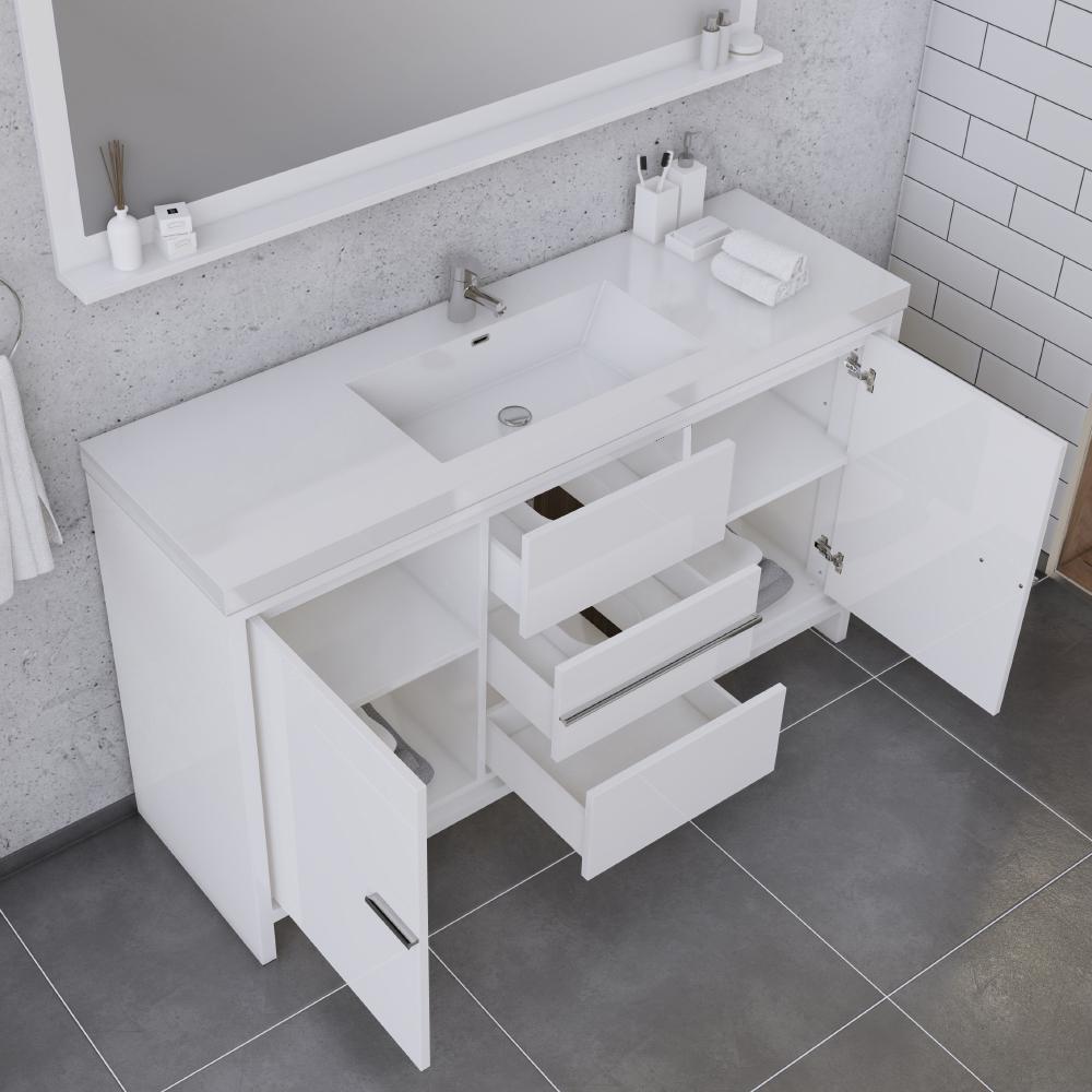 Sortino 60" Modern Single Bathroom Vanity in White. Picture 5