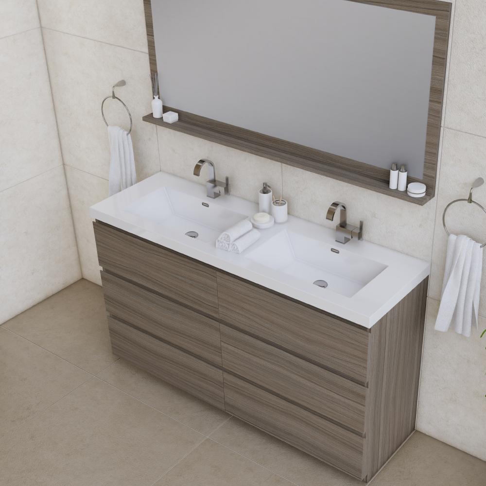 Paterno 60" Double Modern Freestanding Bathroom Vanity in Gray. Picture 3