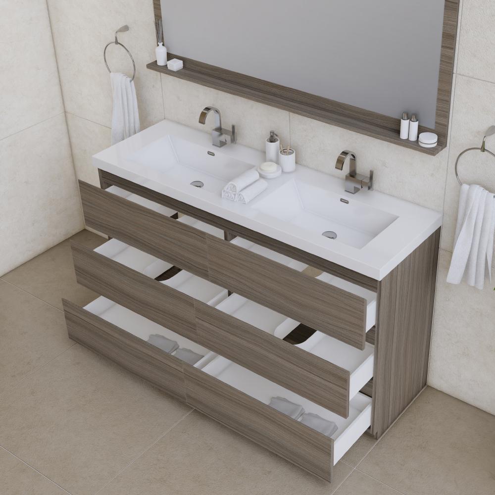 Paterno 60" Double Modern Freestanding Bathroom Vanity in Gray. Picture 5