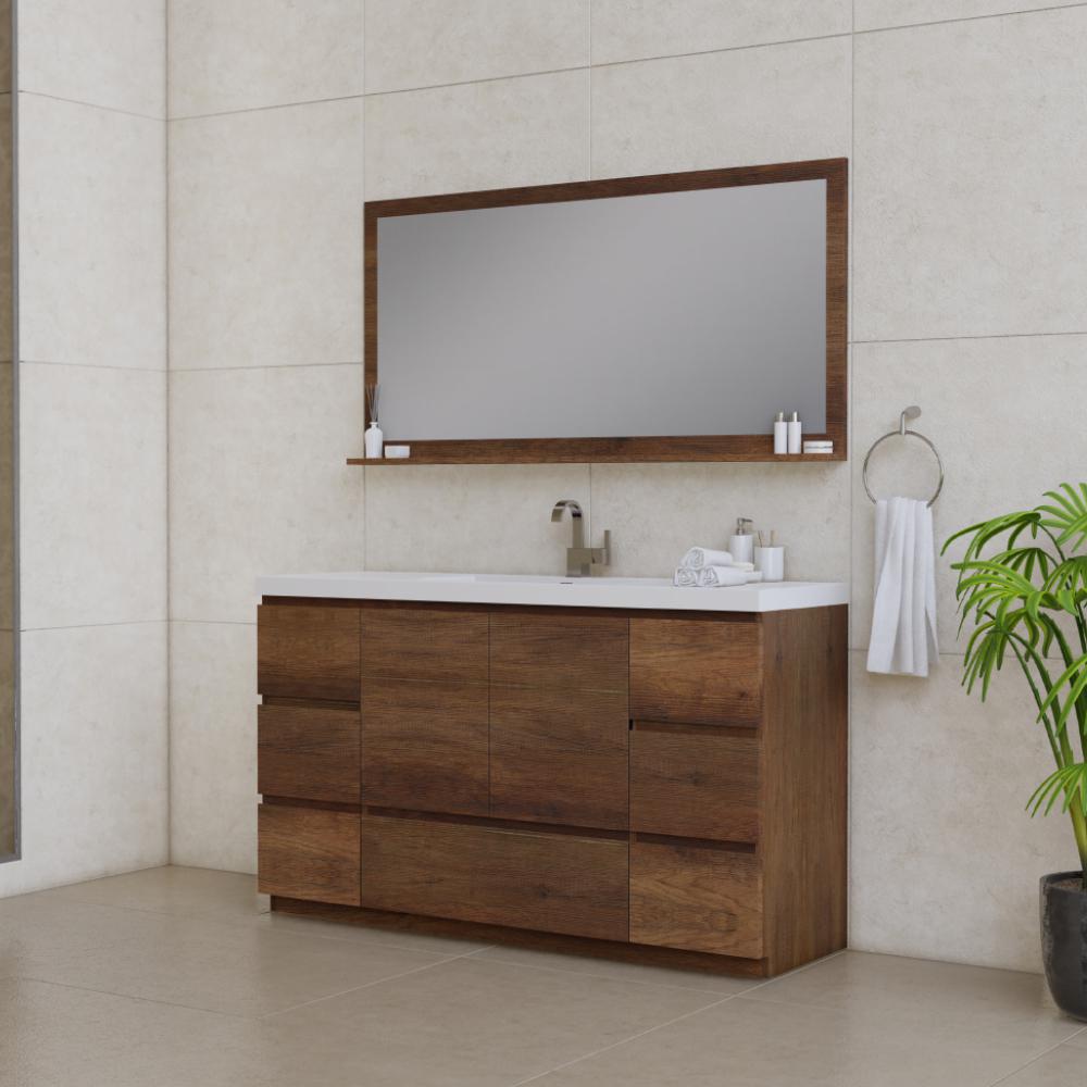 Paterno 60" Single Modern Freestanding Bathroom Vanity in Rosewood. Picture 2