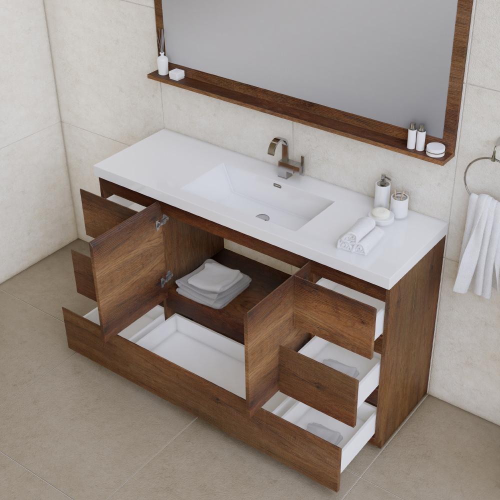 Paterno 60" Single Modern Freestanding Bathroom Vanity in Rosewood. Picture 3