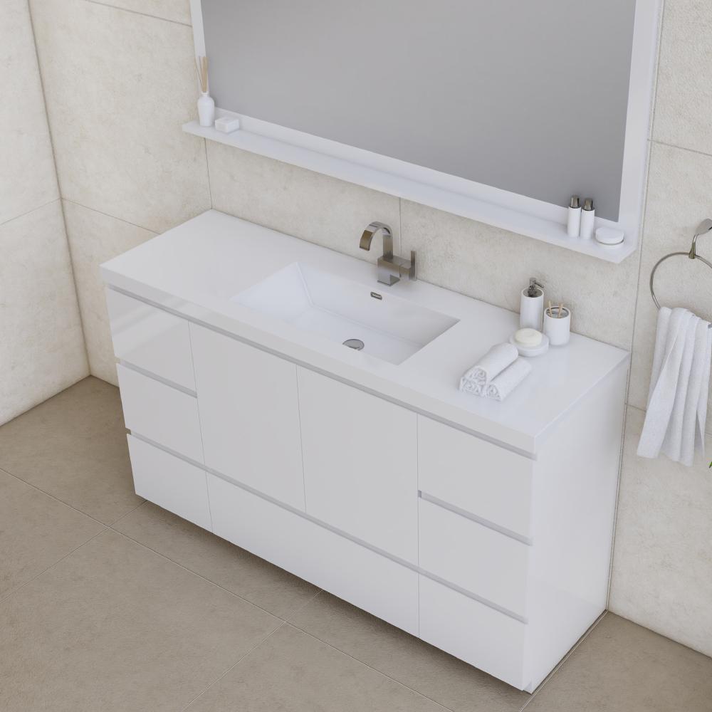 Paterno 60" Single Modern Freestanding Bathroom Vanity in White. Picture 5