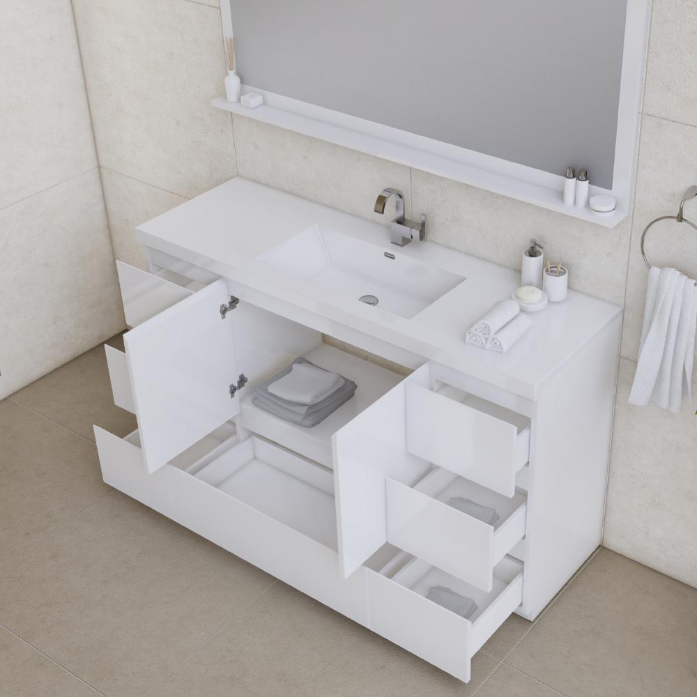 Paterno 60" Single Modern Freestanding Bathroom Vanity in White. Picture 3