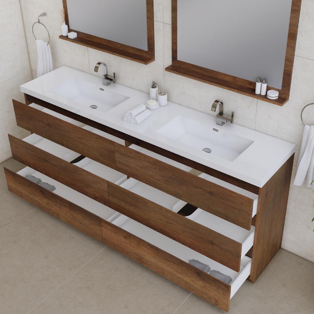 Paterno 84" Modern Freestanding Bathroom Vanity in Rosewood. Picture 5