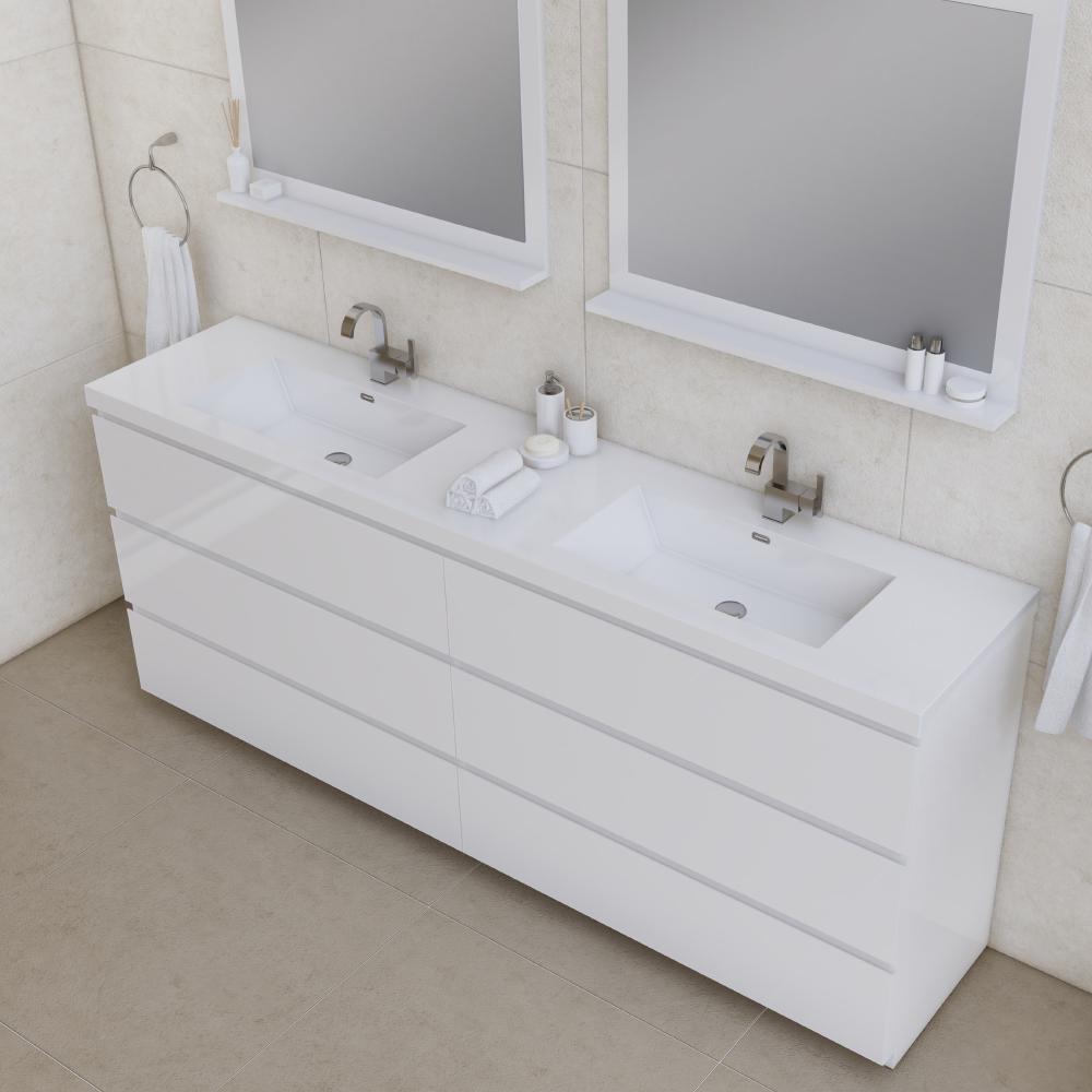Paterno 84" Modern Freestanding Bathroom Vanity in White. Picture 3