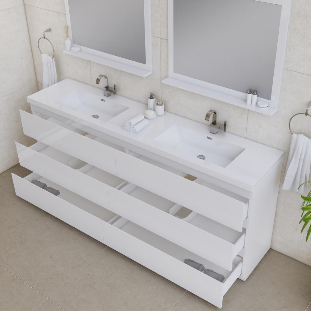 Paterno 84" Modern Freestanding Bathroom Vanity in White. Picture 5