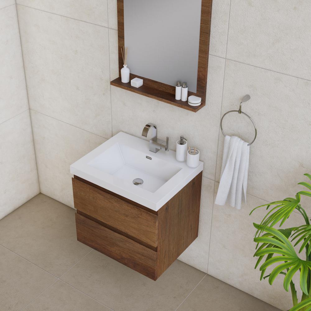 Paterno 24" Modern Wall Mounted Bathroom Vanity in Rosewood. Picture 3
