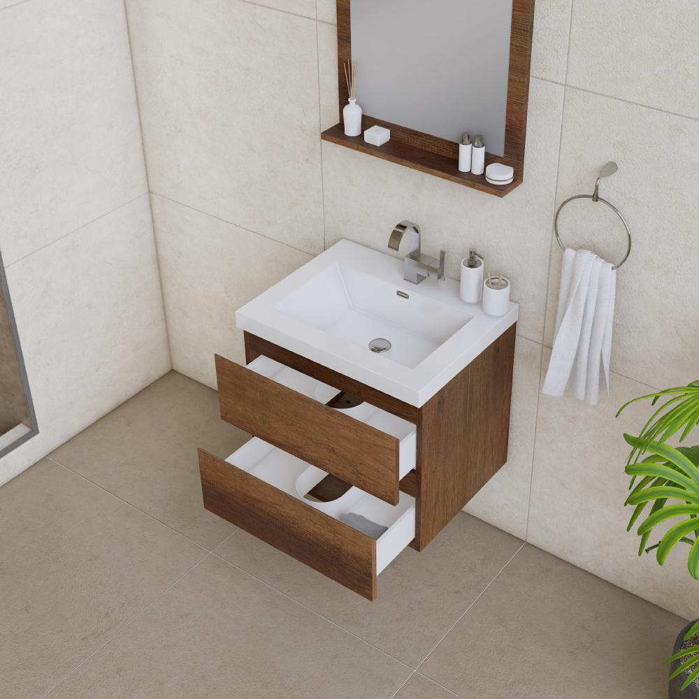 Paterno 24" Modern Wall Mounted Bathroom Vanity in Rosewood. Picture 5