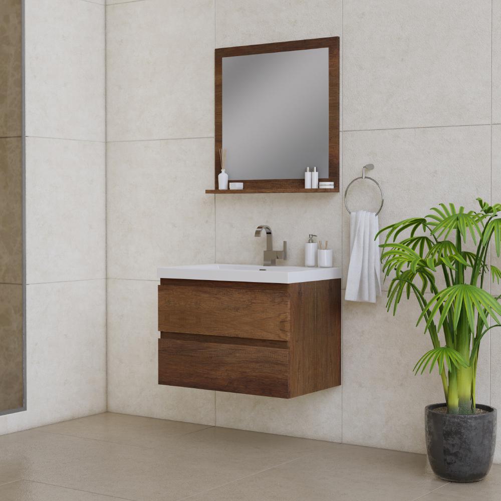 Paterno 30" Modern Wall Mounted Bathroom Vanity in Rosewood. Picture 2