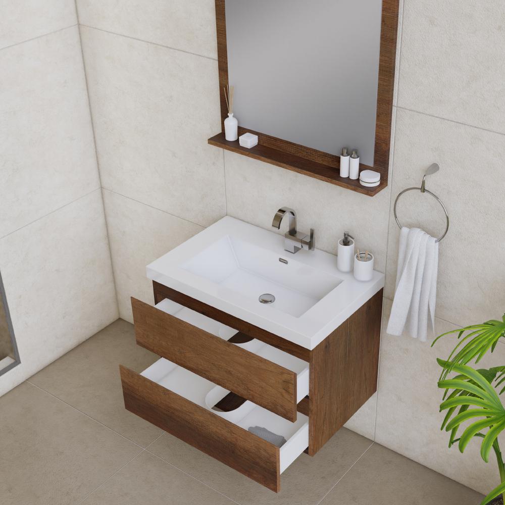 Paterno 30" Modern Wall Mounted Bathroom Vanity in Rosewood. Picture 5