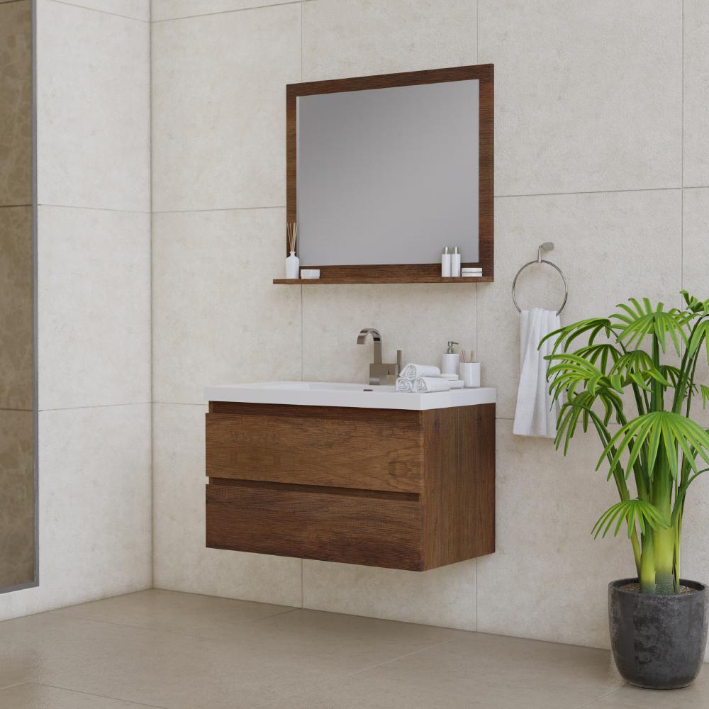 Paterno 36" Modern Wall Mounted Bathroom Vanity in Rosewood. Picture 2