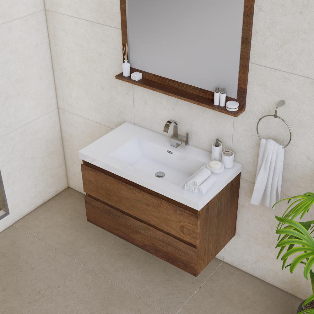 Paterno 36" Modern Wall Mounted Bathroom Vanity in Rosewood. Picture 3