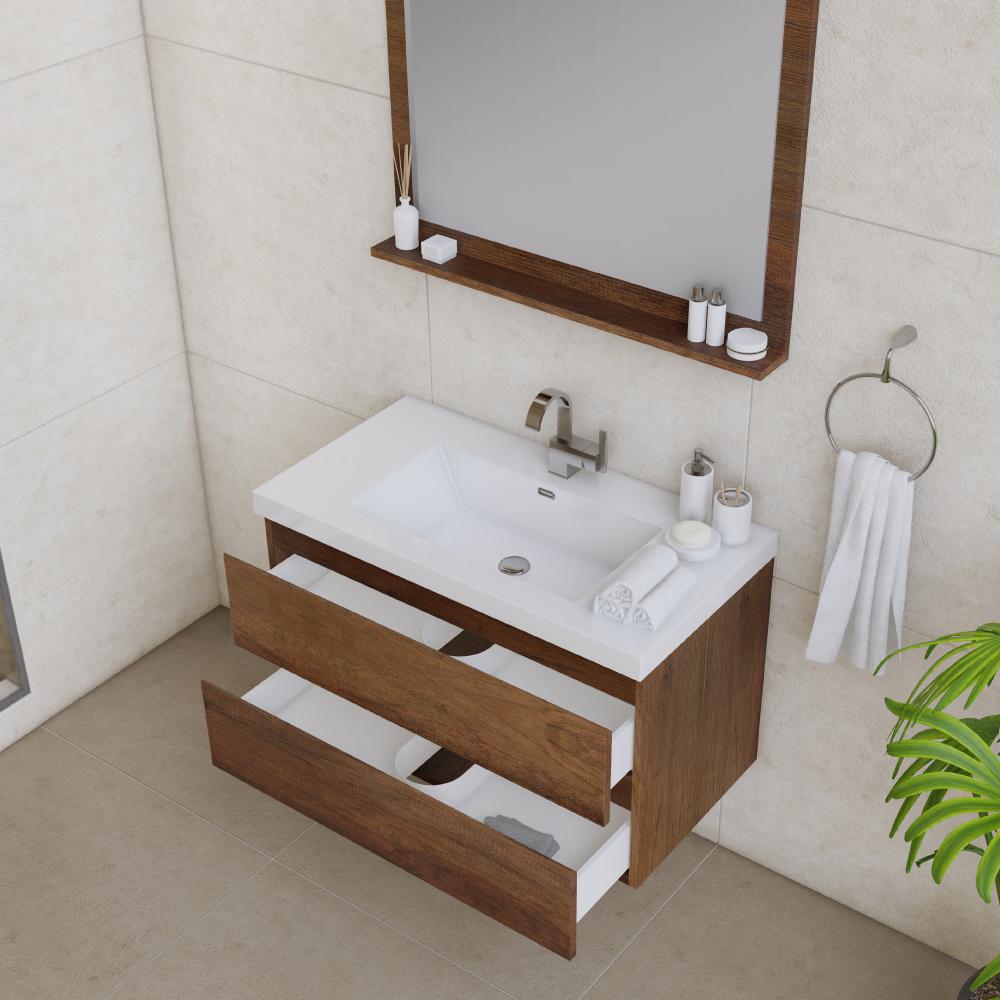Paterno 36" Modern Wall Mounted Bathroom Vanity in Rosewood. Picture 5