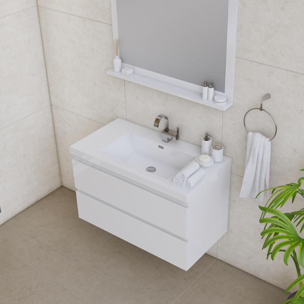 Paterno 36" Modern Wall Mounted Bathroom Vanity in White. Picture 3