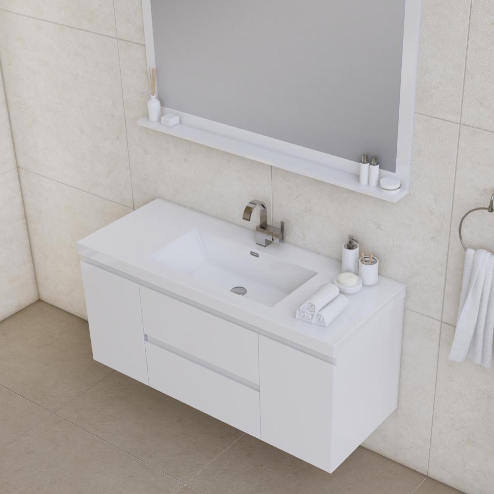 Paterno 48" Modern Wall Mounted Bathroom Vanity in White. Picture 3