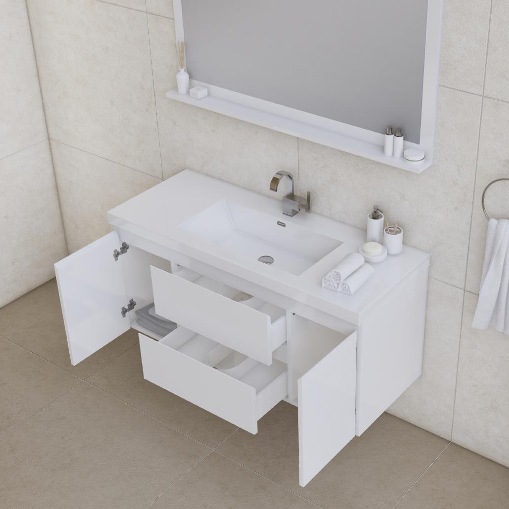 Paterno 48" Modern Wall Mounted Bathroom Vanity in White. Picture 5