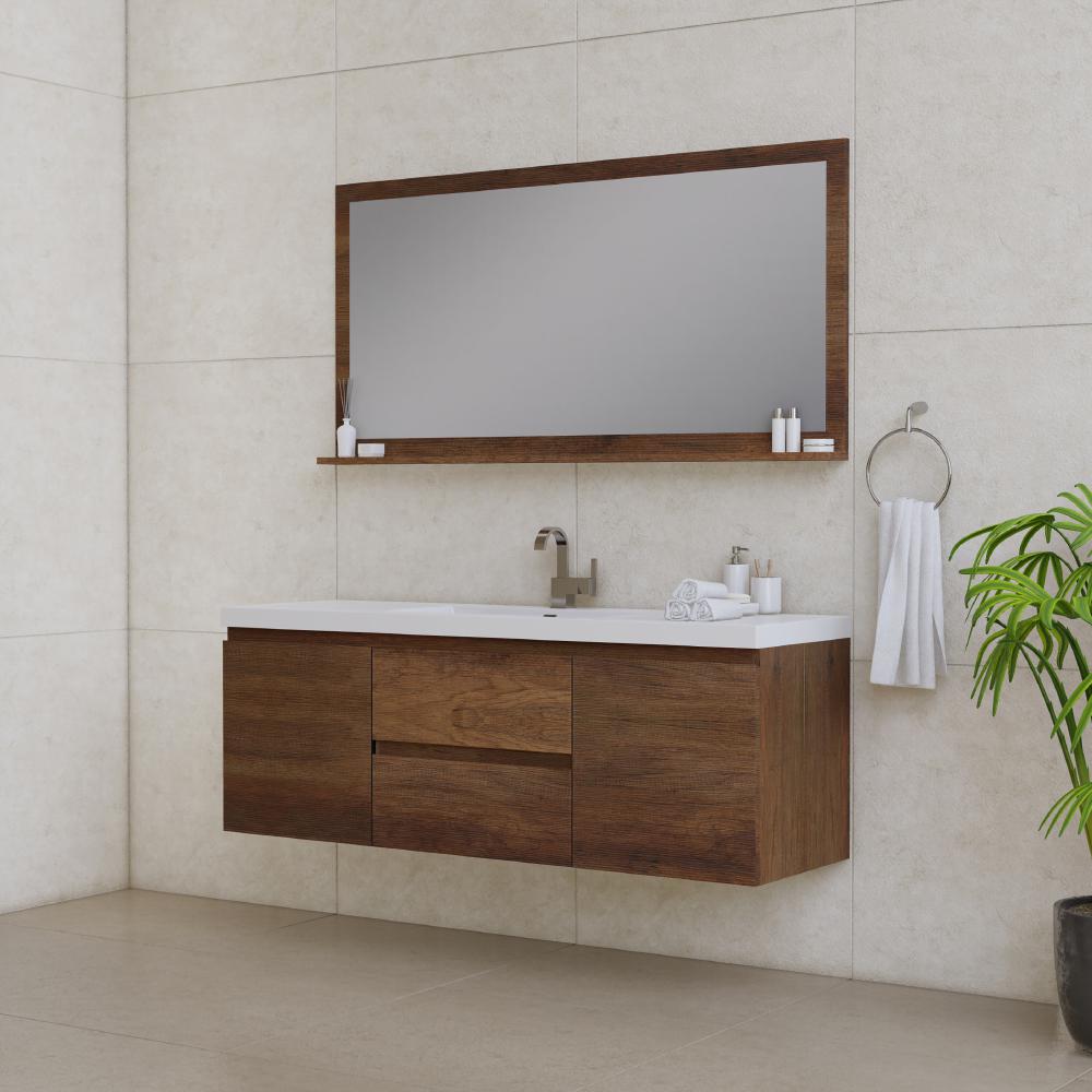 Paterno 60" Single Modern Wall Mounted Bathroom Vanity in Rosewood. Picture 2