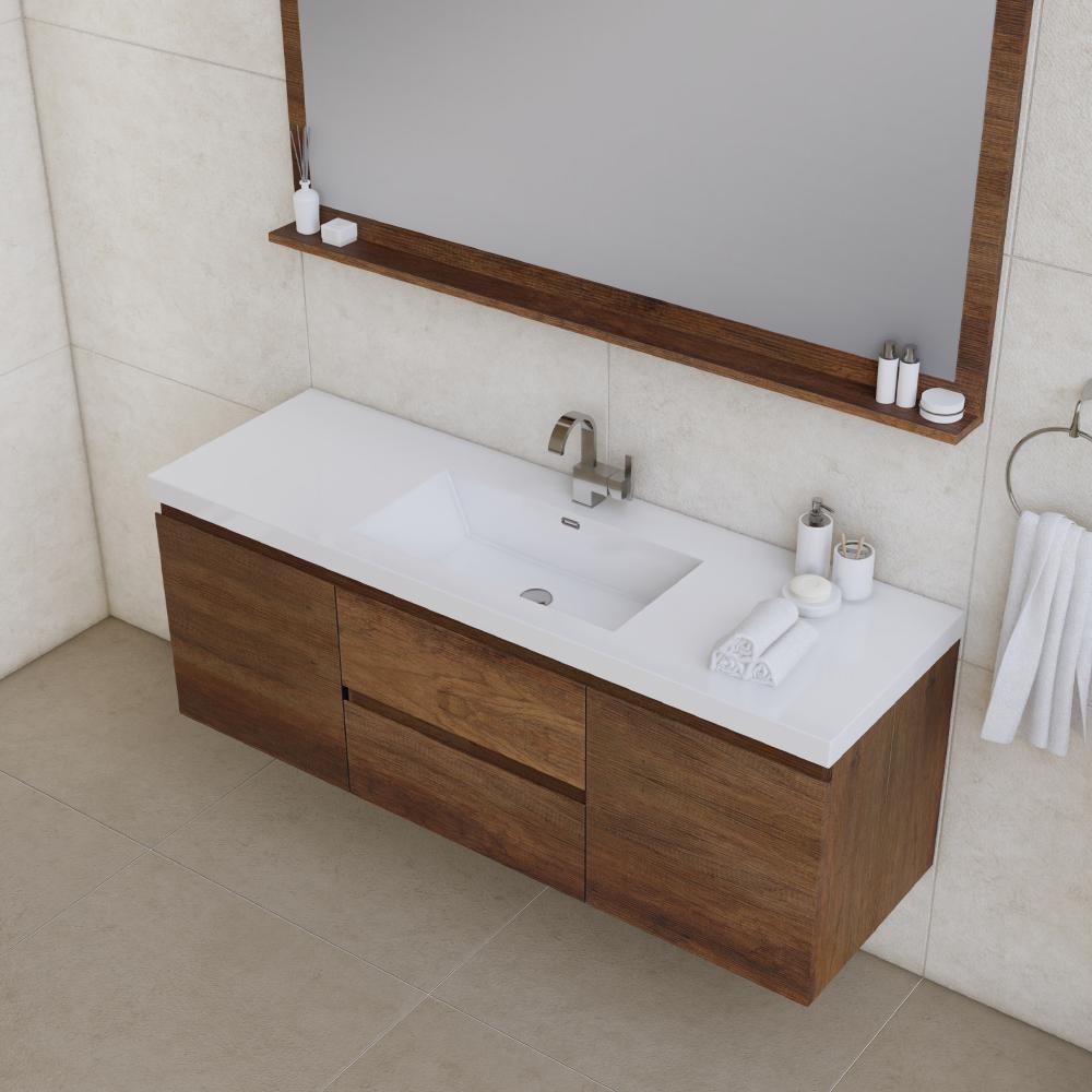 Paterno 60" Single Modern Wall Mounted Bathroom Vanity in Rosewood. Picture 3