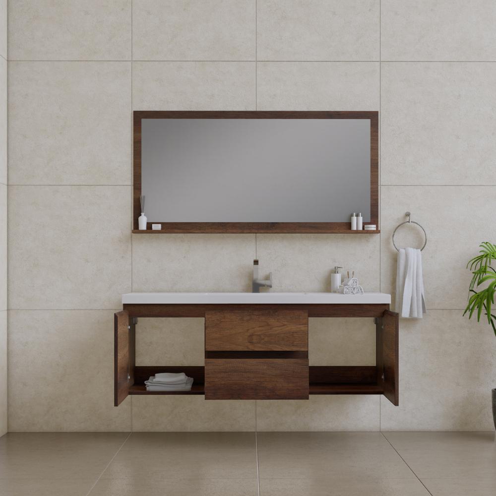 Paterno 60" Single Modern Wall Mounted Bathroom Vanity in Rosewood. Picture 4
