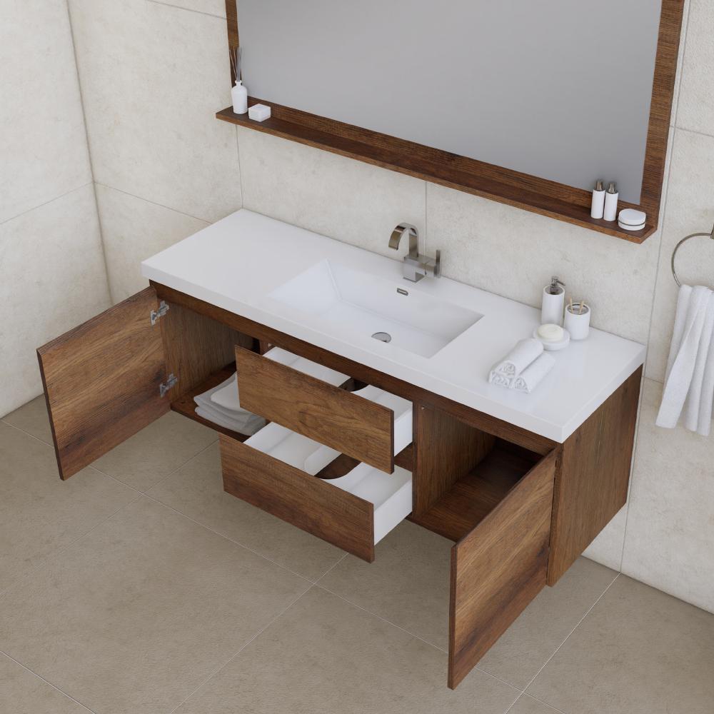 Paterno 60" Single Modern Wall Mounted Bathroom Vanity in Rosewood. Picture 5