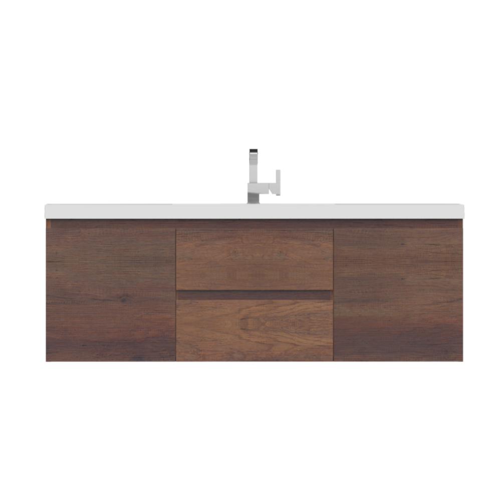 Paterno 60" Single Modern Wall Mounted Bathroom Vanity in Rosewood. Picture 1