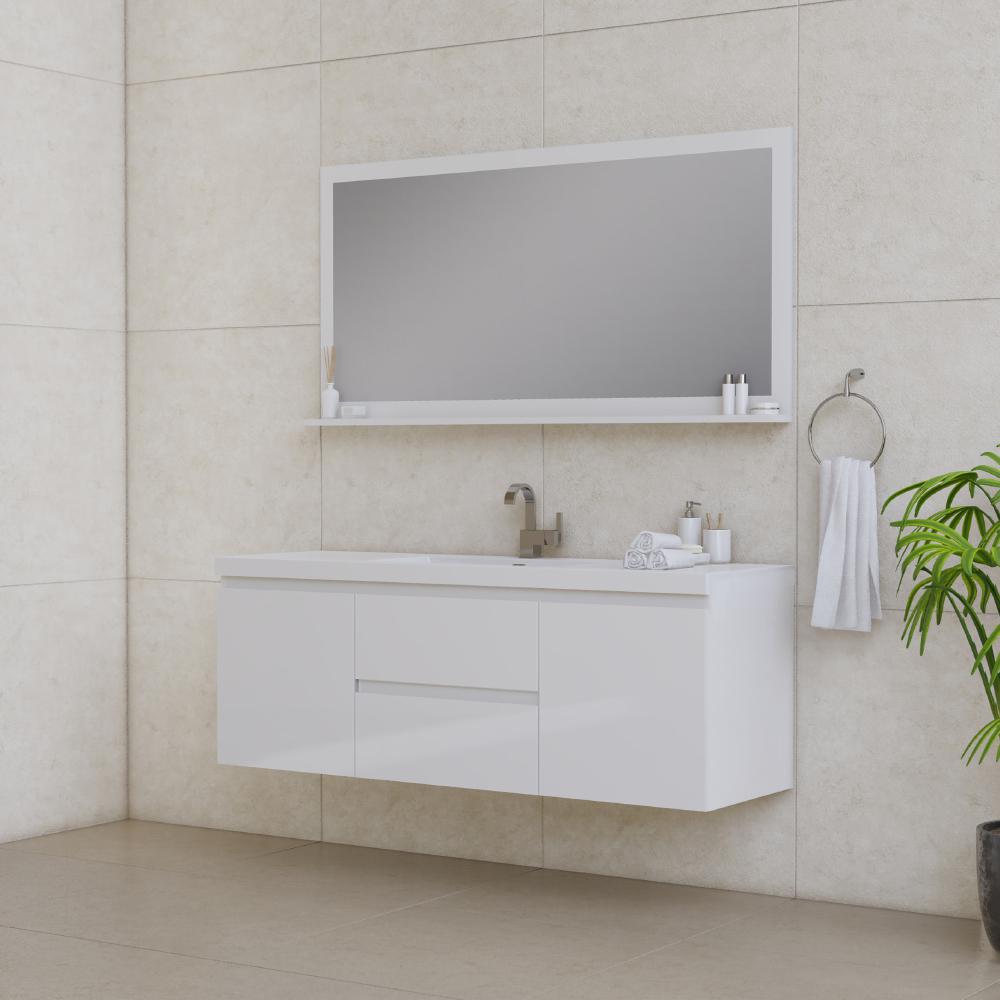 Paterno 60" Single Modern Wall Mounted Bathroom Vanity in White. Picture 2