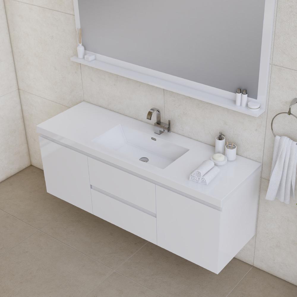 Paterno 60" Single Modern Wall Mounted Bathroom Vanity in White. Picture 1