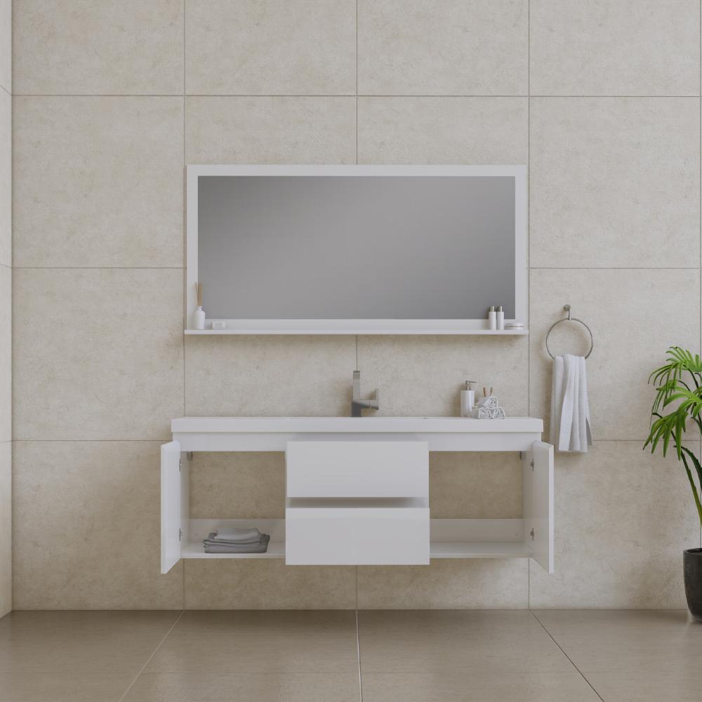 Paterno 60" Single Modern Wall Mounted Bathroom Vanity in White. Picture 6