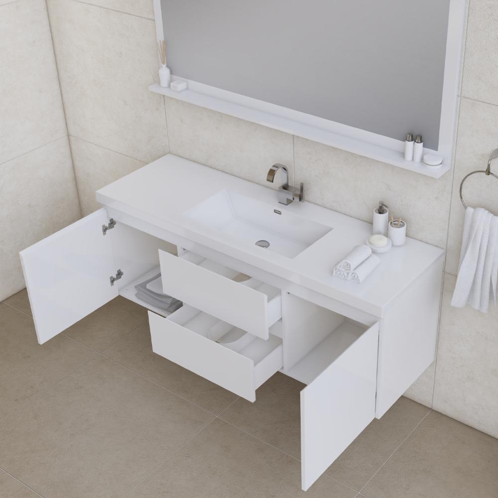 Paterno 60" Single Modern Wall Mounted Bathroom Vanity in White. Picture 5
