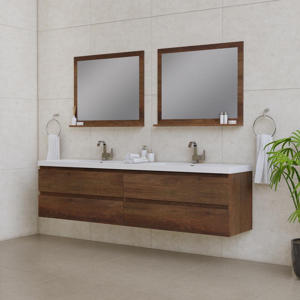 Paterno 84" Modern Wall Mounted Bathroom Vanity in Rosewood. Picture 2