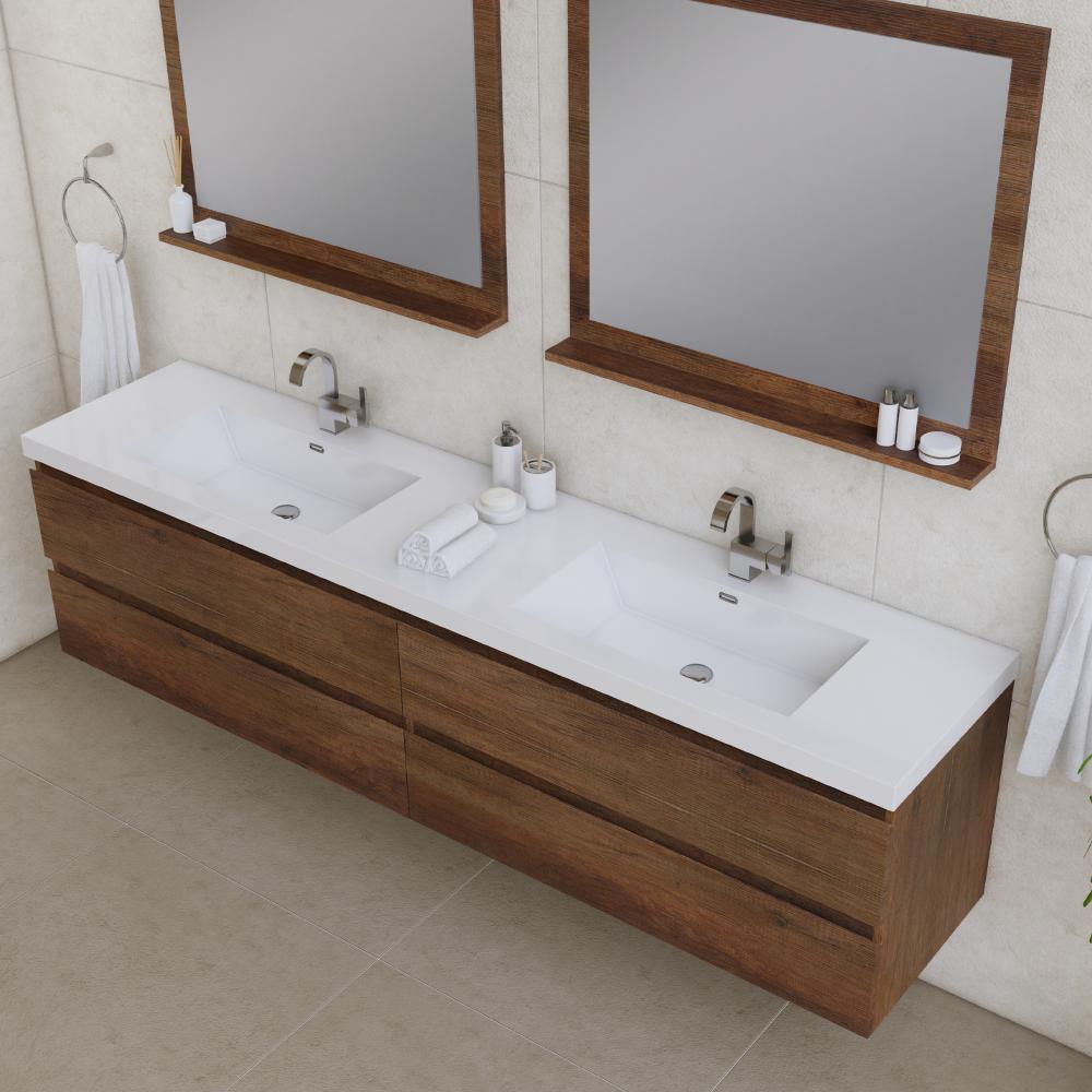 Paterno 84" Modern Wall Mounted Bathroom Vanity in Rosewood. Picture 3