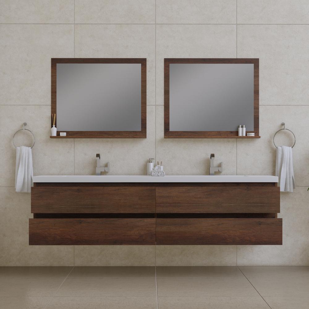 Paterno 84" Modern Wall Mounted Bathroom Vanity in Rosewood. Picture 4