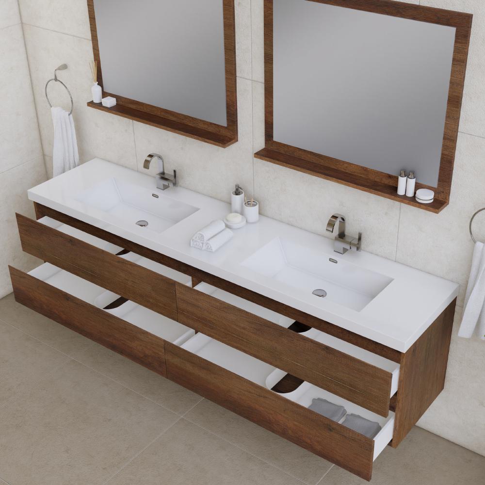 Paterno 84" Modern Wall Mounted Bathroom Vanity in Rosewood. Picture 5