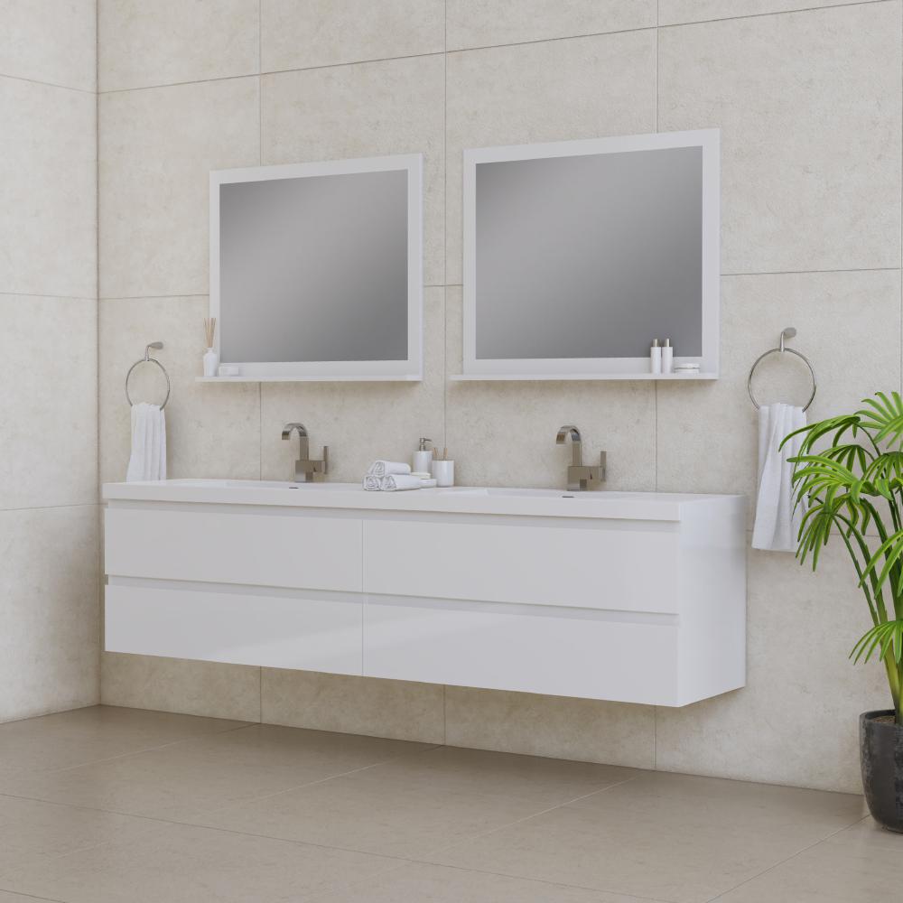 Paterno 84" Modern Wall Mounted Bathroom Vanity in White. Picture 2
