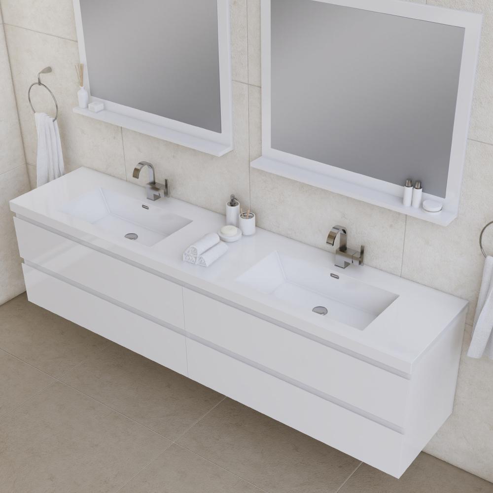 Paterno 84" Modern Wall Mounted Bathroom Vanity in White. Picture 3