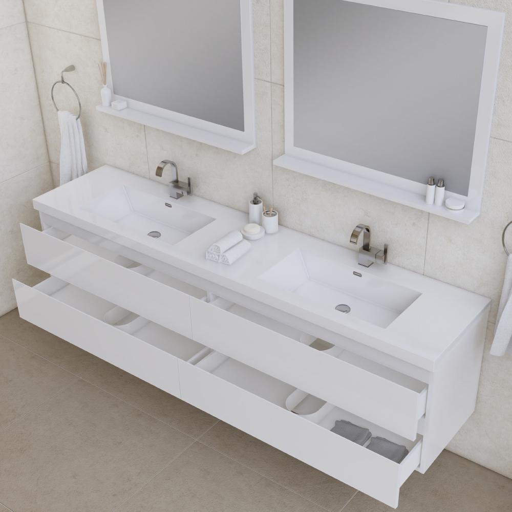 Paterno 84" Modern Wall Mounted Bathroom Vanity in White. Picture 5