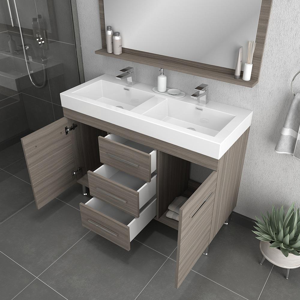 Ripley 48" Modern Double Bathroom Vanity in Gray. Picture 3