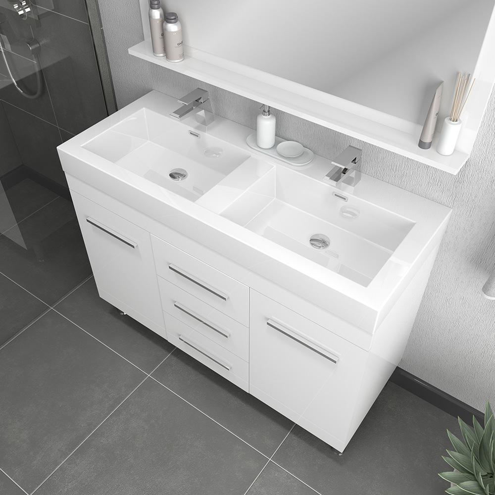 Ripley 48" Modern Double Bathroom Vanity in White. Picture 4