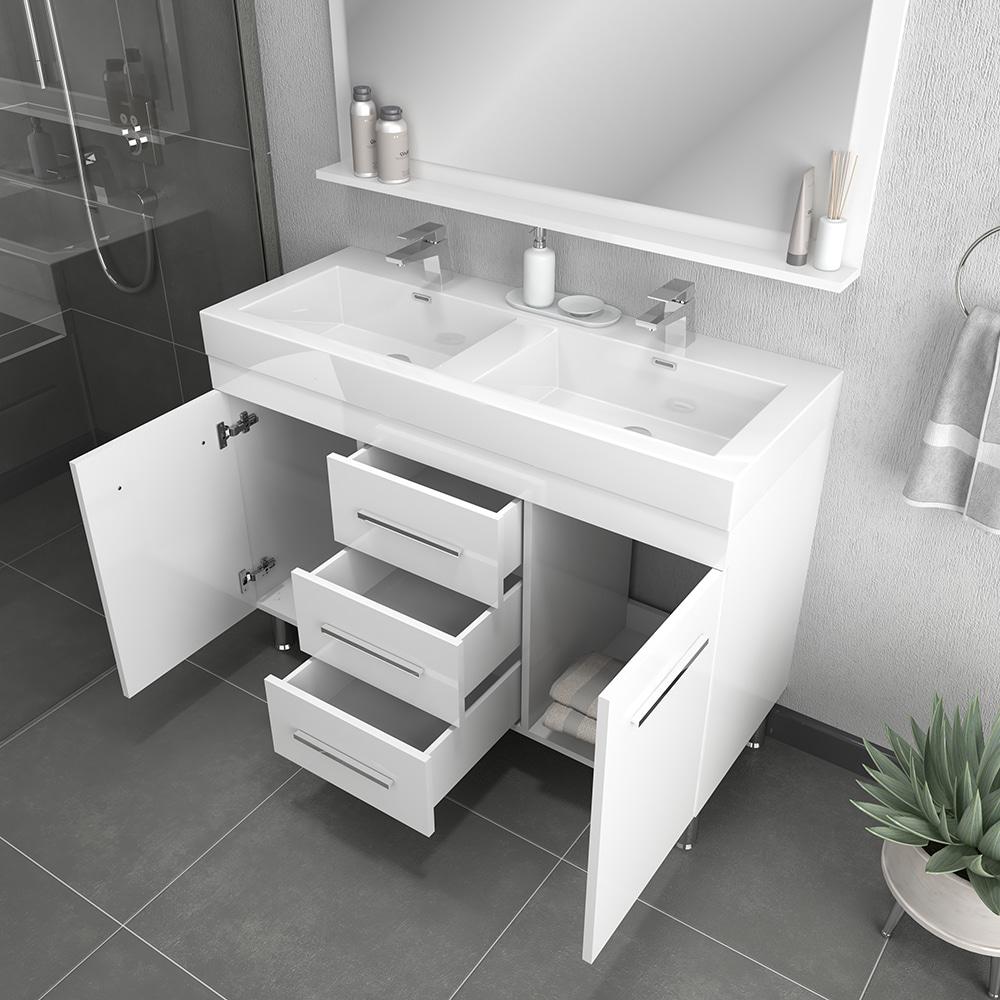 Ripley 48" Modern Double Bathroom Vanity in White. Picture 3