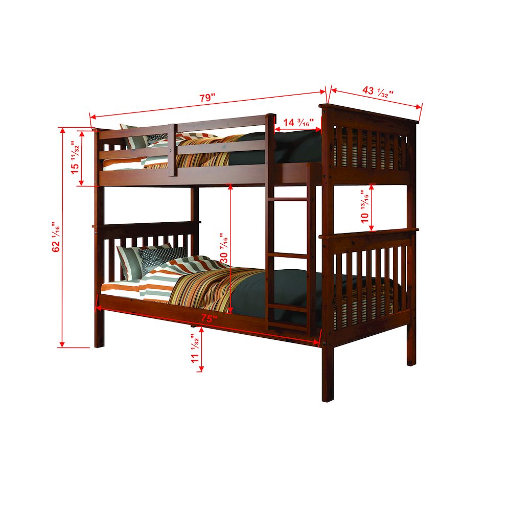 Twin/Twin Mission Bunk Bed W/Dual Under Bed Drawers. Picture 1