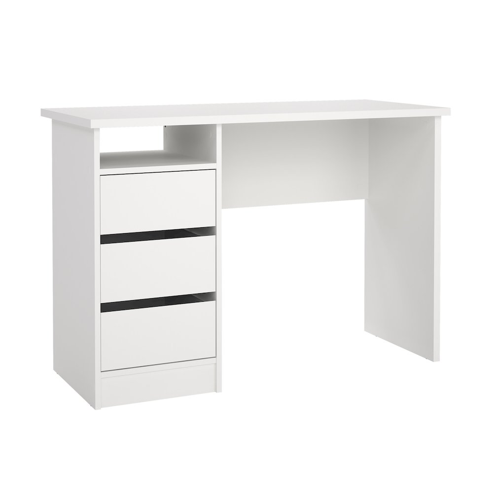 Wes Home Office Writing Desk with 3 Drawers and Open Shelf, White. Picture 2