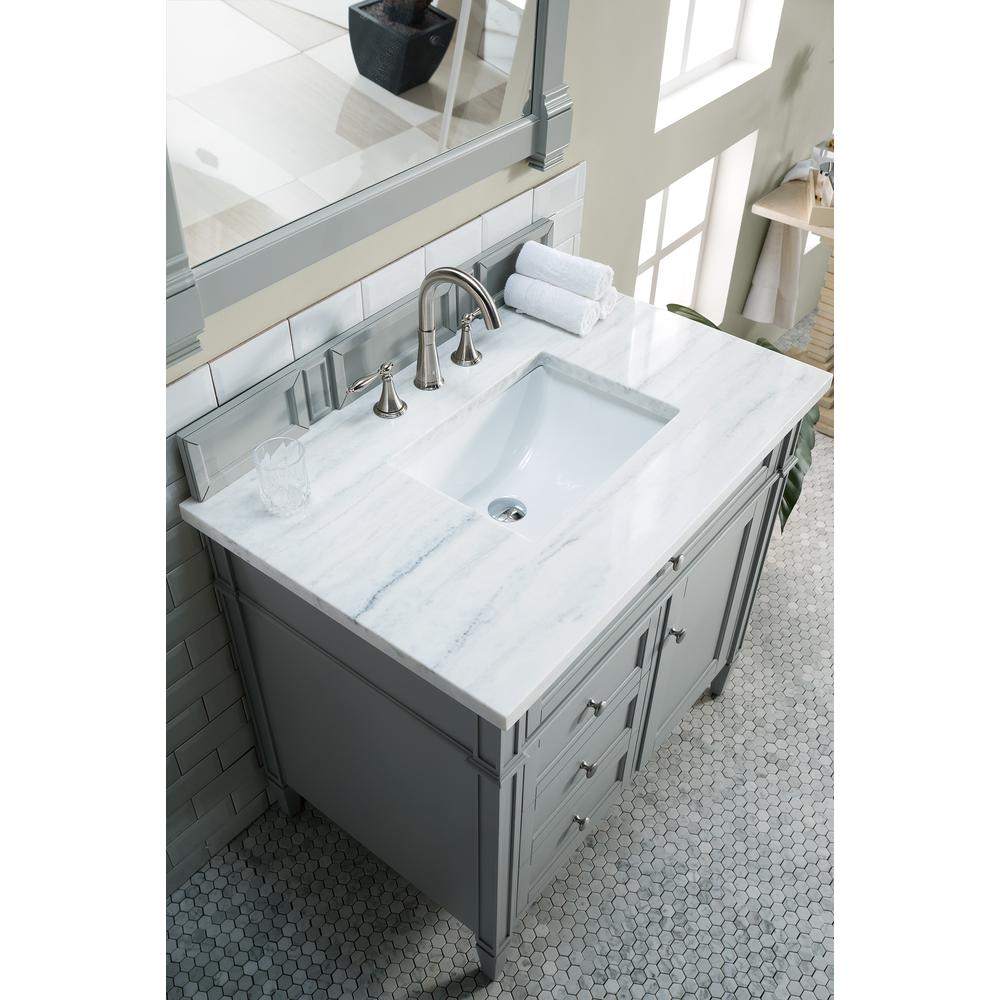 Brittany 36" Urban Gray Single Vanity w/ 3 CM Arctic Fall Solid Surface Top. Picture 5